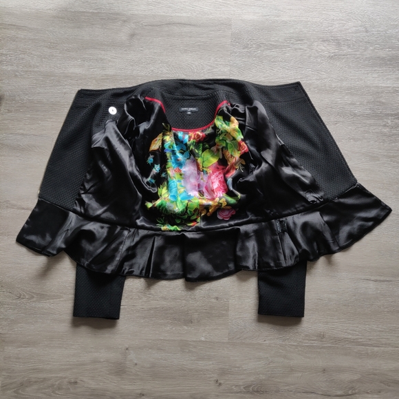 Mario Serrano Black Peplum Weave Pattern Zip-Up Blazer Jacket Size 8 - Picture 8 of 16